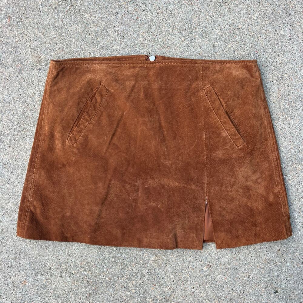 Blank NYC Camel Tan Cognac Suede Leather Boho Festival Mini Skirt Size 31 READ